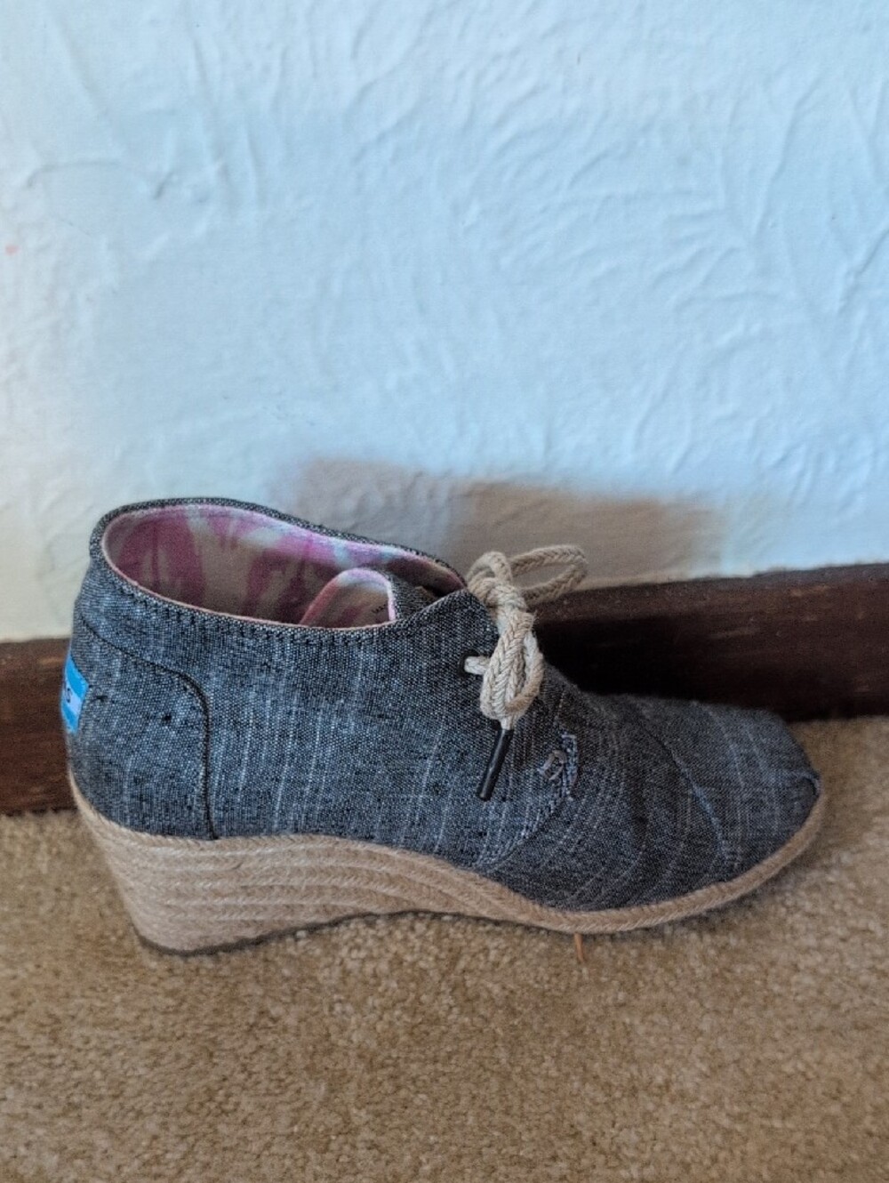 Toms Gray Lace-Up Wedge Oxfords Toms Desert Wedge Black Chambray Women - Picture 7 of 10